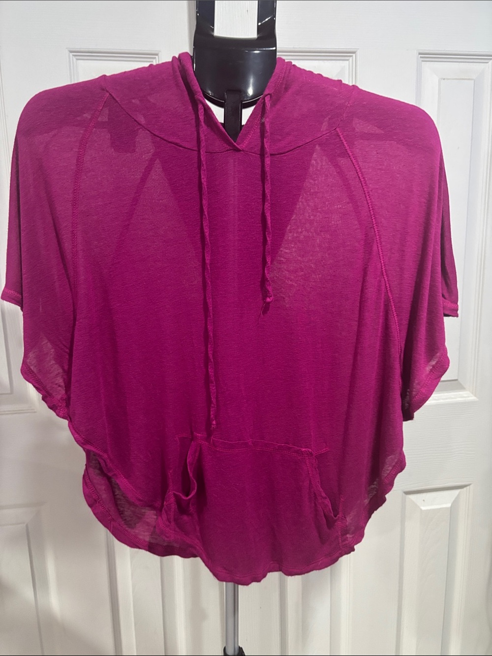 Tresics Sheer Magenta Hooded Poncho-Styled Crop Top
